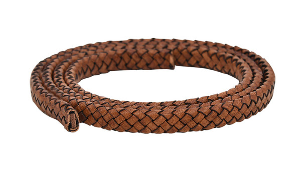 Brown Distressed Flat Braided Bracelet Leather Cord 8 mm 1 Meter