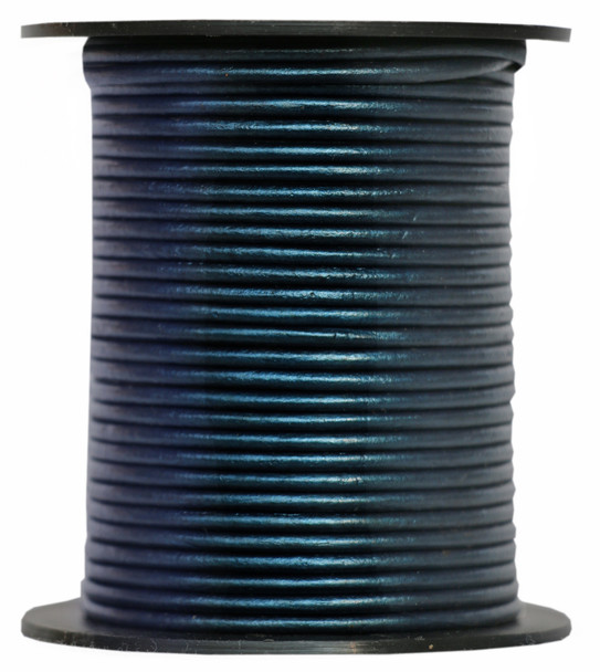 Navy Blue Metallic Round Leather Cord 2.0mm 10 Feet