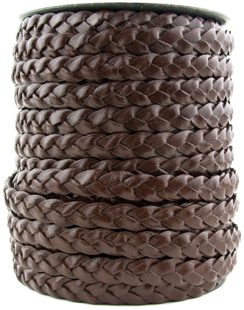 Dark Brown Flat Braided Leather Cord 5 mm