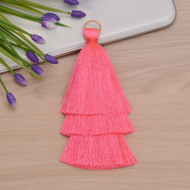 Xsotica 3 Tier Silk Tassel,DIY Craft Supplies Handmade Jewelry Tassels - Electric Pink  3 Layer Tassle / Tassles