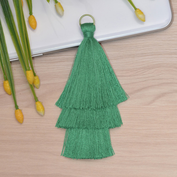 Xsotica 3 Tier Silk Tassel,DIY Craft Supplies Handmade Jewelry Tassels - Dark Green  3 Layer Tassle / Tassles