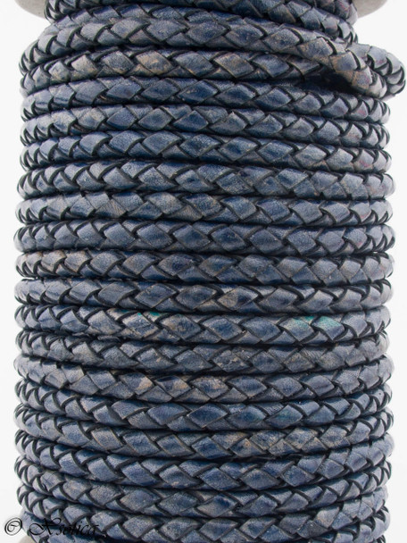 Xsotica Midnight Blue Natural Dye Genuine Round Bolo Braided Leather Cord  3mm