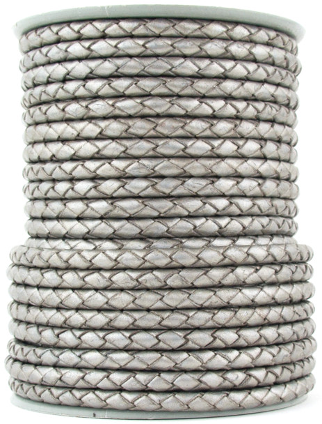 Xsotica Silver Metallic Round Bolo Braided Leather Cord 3 mm 