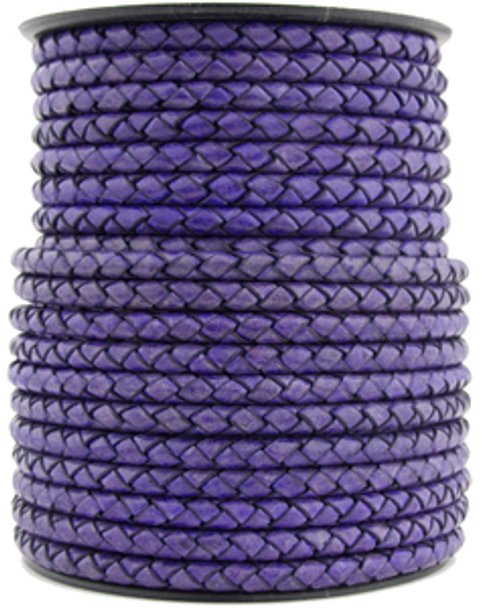 Violet  Natural Dye Genuine Round Bolo Braided Leather Cord 3 mm 