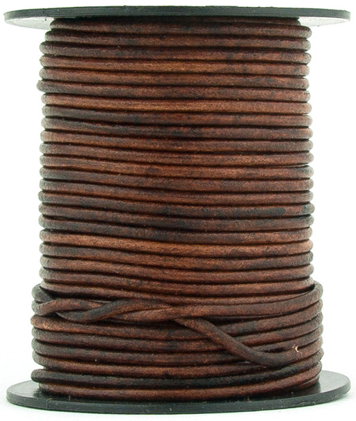 Brown Distressed Round Leather Cord 2.0mm 100 meters