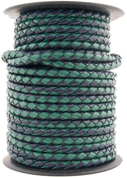 Navy Green Round Bolo Braided Leather Cord 3 mm 