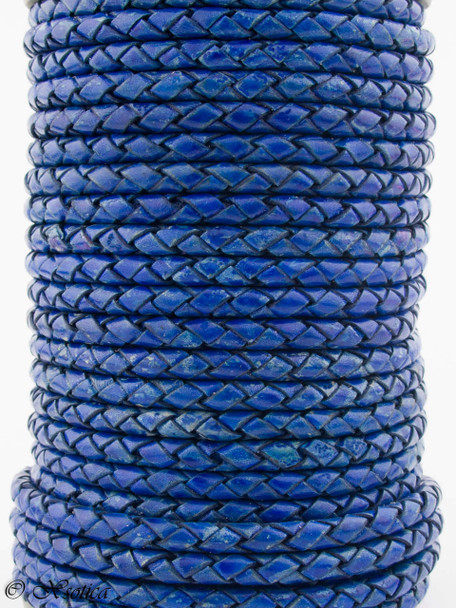 Royal Blue Natural Dye Genuine Round Bolo Braided Leather Cord 3 mm