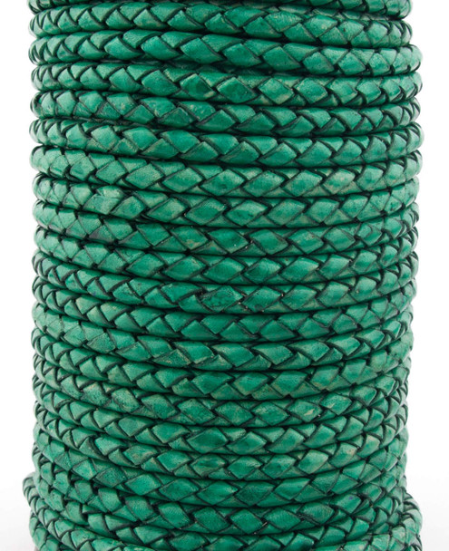 Sea Green Natural Dye Genuine Round Bolo Braided Leather Cord 3 mm 
