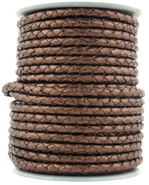 Brown Metallic Round Bolo Braided Leather Cord 4 mm
