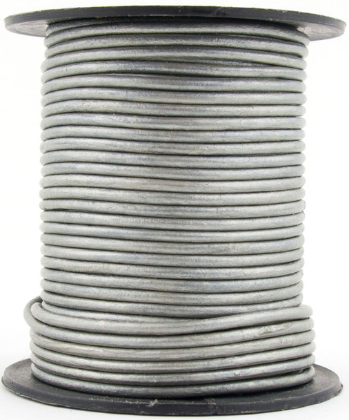 Gray Metallic Round Leather Cord 2.0mm 100 meters