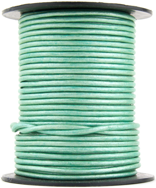 Mint Metallic Round Leather Cord 2.0mm 100 meters