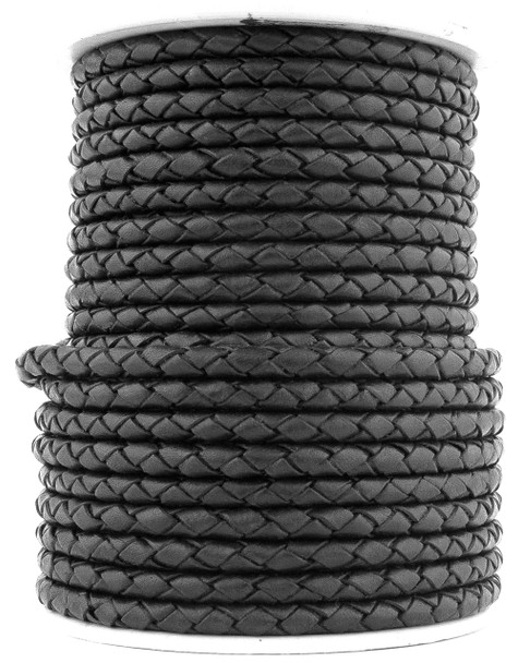 Black Natural Dye Genuine Round Bolo Braided Leather Cord 4 mm 