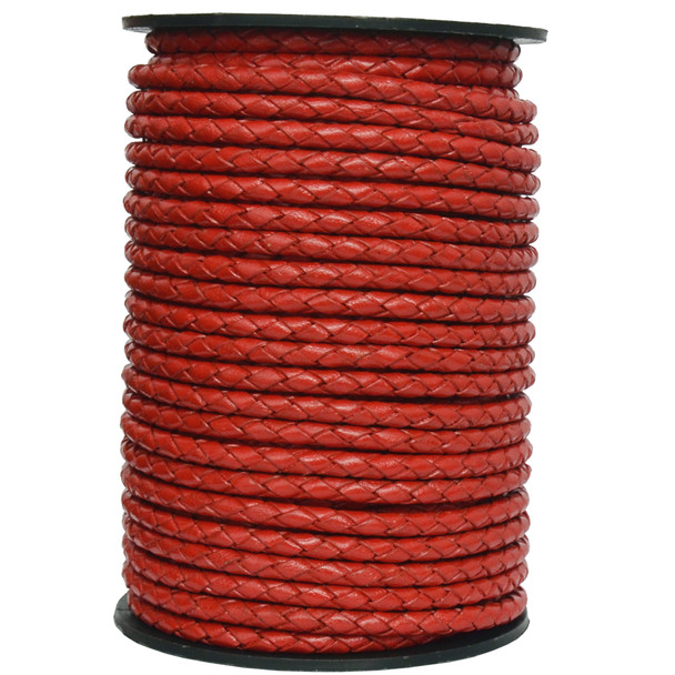 Red Round Bolo Braided Leather Cord 5 mm 