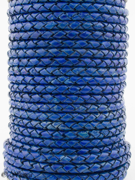 Royal Blue Natural Dye Genuine Round Bolo Braided Leather Cord 5 mm 