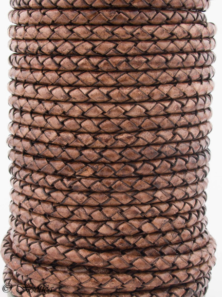 Brown Natural Dye Genuine Round Bolo Braided Leather Cord 5 mm 