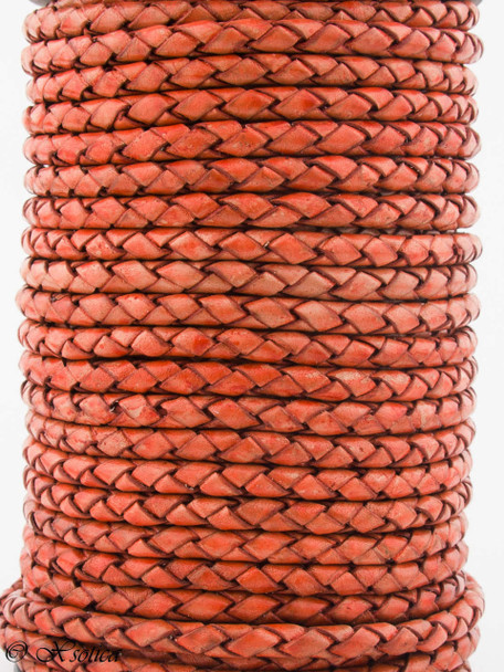 Orange Natural Dye Genuine Round Bolo Braided Leather Cord 5 mm 