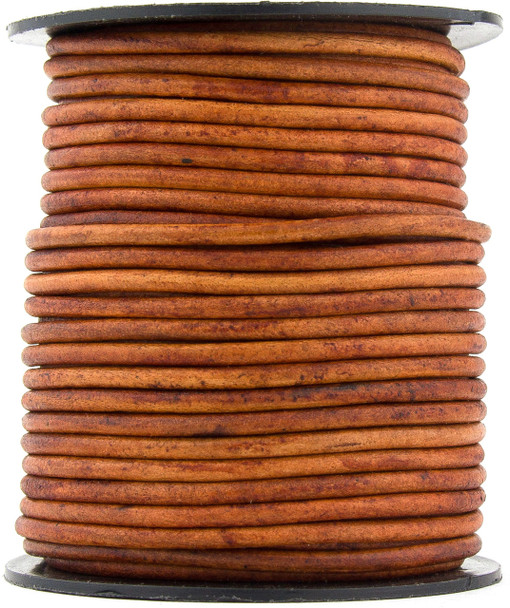 Brown Distressed Light Round Leather Cord 3.0mm 10 Feet