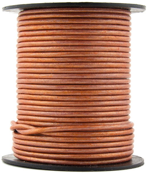 Copper Metallic Light Round Leather Cord 2.0mm 10 meters (11 yards)