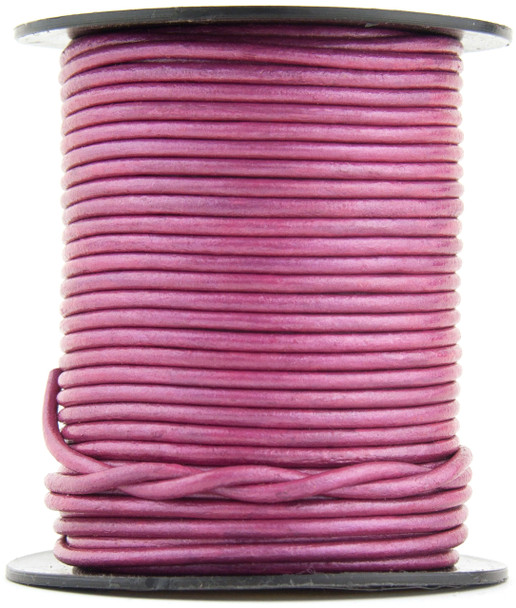 Pink Metallic Round Leather Cord 2.0mm 100 meters