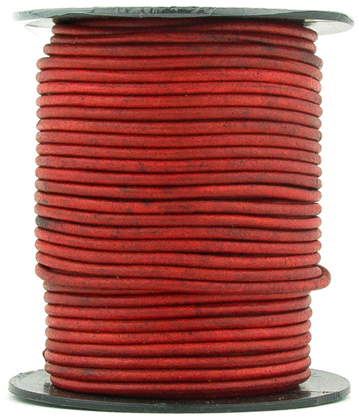 Red Natural Dye Round Leather Cord 1.0mm 100 meters