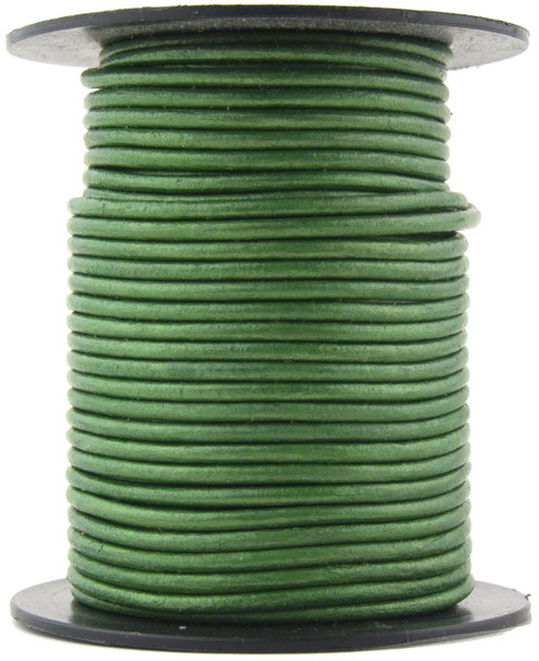 Green Metallic Round Leather Cord 1.0mm 100 meters