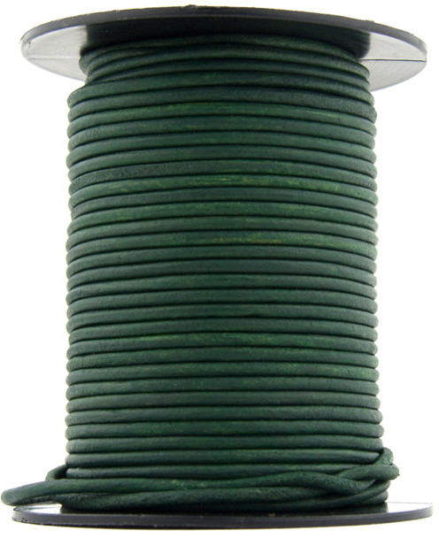 Green Natural Dye Round Leather Cord 2.0mm 10 meters (11 yards)