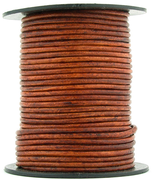 Brown Distressed Red Round Leather Cord 1.5mm 10 Feet