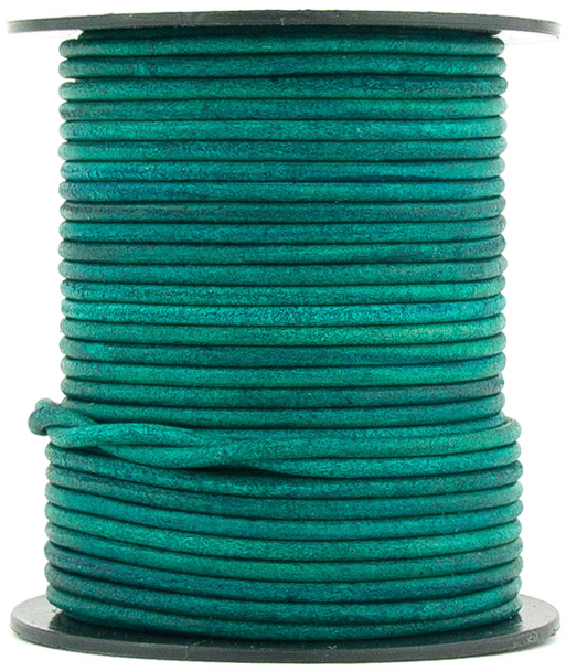 Turquoise Natural Dye Round Leather Cord 2.0mm 100 meters