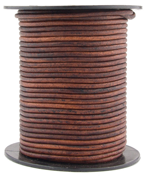 Brown Natural Dye Distressed Round Leather Cord 2.0mm 100 meters