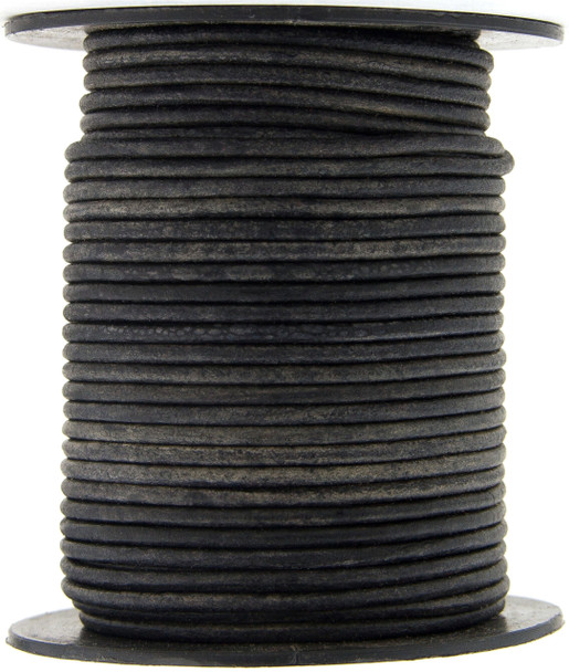 Gray Distressed Natural Dye Round Leather Cord 2.0mm 10 Feet