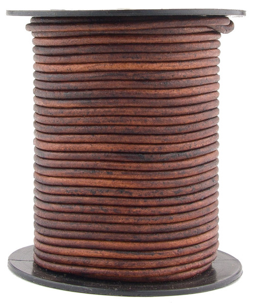 Brown Distressed Natural Dye Round Leather Cord 2.0mm 25 meters