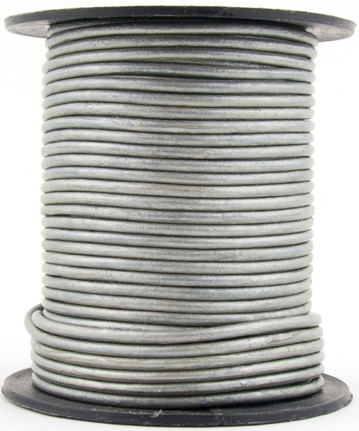 Gray Metallic Round Leather Cord 1.0mm 10 meters (11 yards)