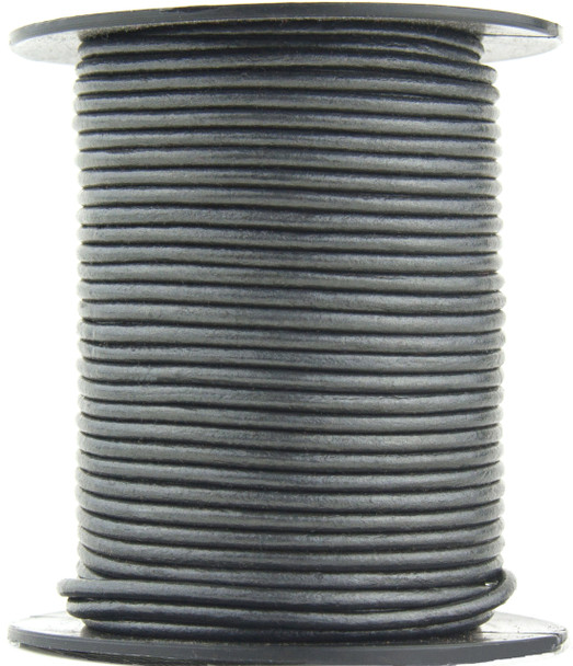 Gunmetal Metallic Gray Round Leather Cord 2.0mm 50 meters