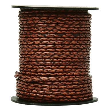 Xsotica Distressed Brown Rust Round Bolo Braided Leather Cord 2.5 mm-  Choose Length