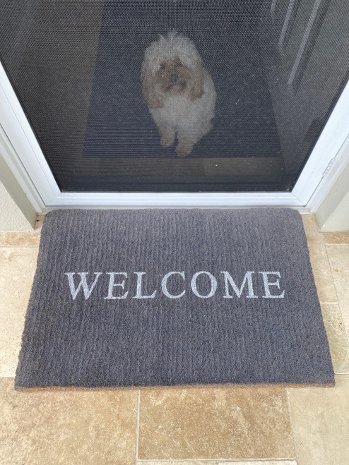 Premium Grey Coir Mat with White Welcome