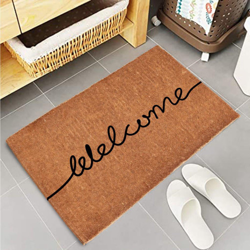 Premium Natural Coir 40mm Doormat Black Script Welcome print55x 85cm