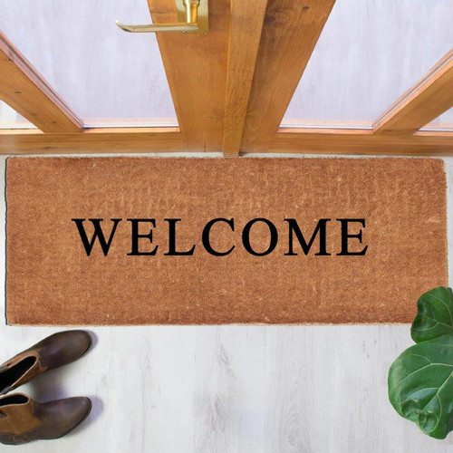 Premium Natural Coir 40mm Doormat Black Block Welcome print 55 x 120cm