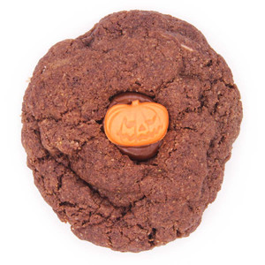 vegan gluten free triple chocolate cookie with sugar pumpkin detail