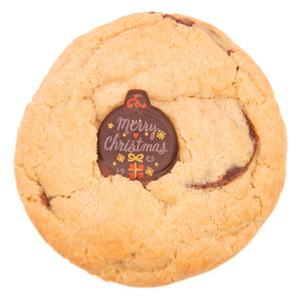 vegan gluten free christmas cookie with dark chocolate bauble decoration