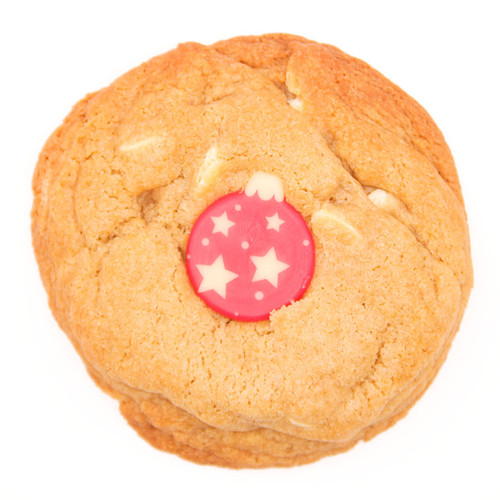 gluten free white chocolate cookie with red bauble decoration