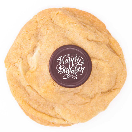 vegan dairy free white chocolate cookie with birthday message