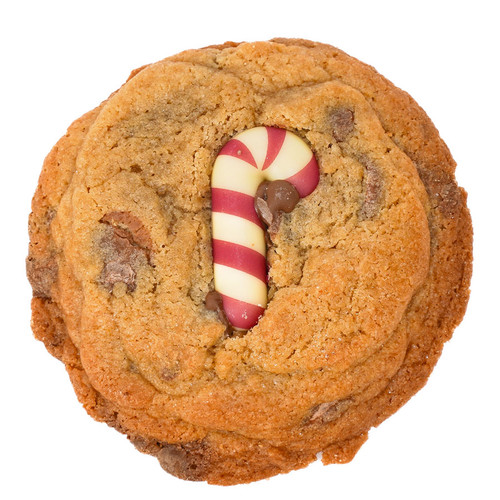 milk chocolate cookie with christmas candy cane top