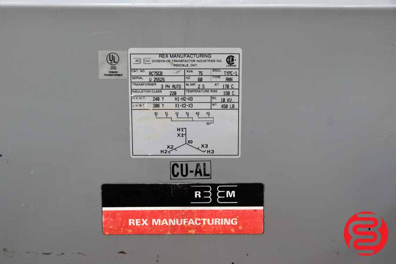 Rex Manufacturing  75 KVA Dry Type Transformer Primary 240Y x Secondary 208Y RC75CB