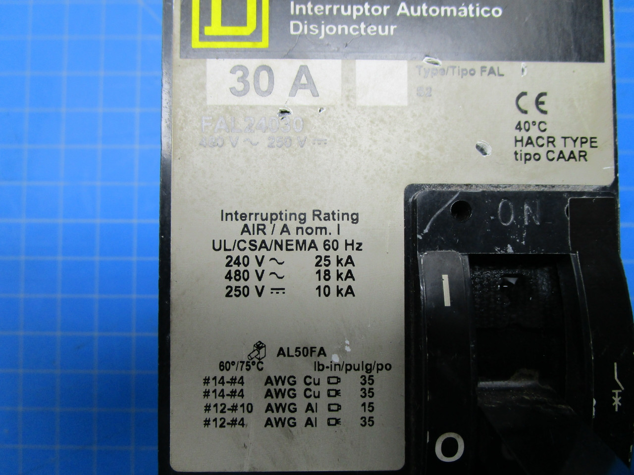 Square D Type FAL 2 Pole 30 Amp 250 Volt 480 Interrupter Circuit Breaker Cat No. FAL24030 P02-000896