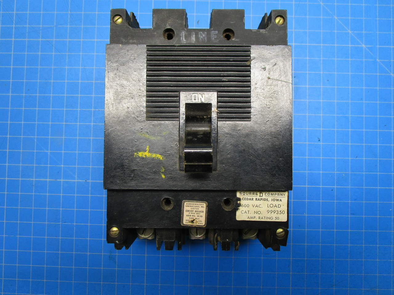 Square D Type ML-1 3 Pole 50 Amp 600 Volt Circuit Breaker P02-000909