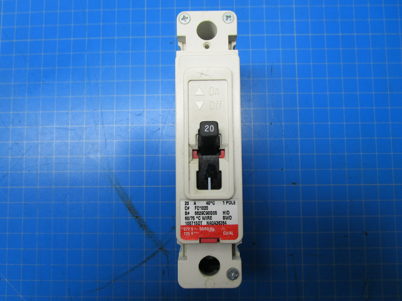 Cutler-Hammer Type FD 1Pole 20 Amp 277 Volt Interrupting Capacity  Breaker P02-001027