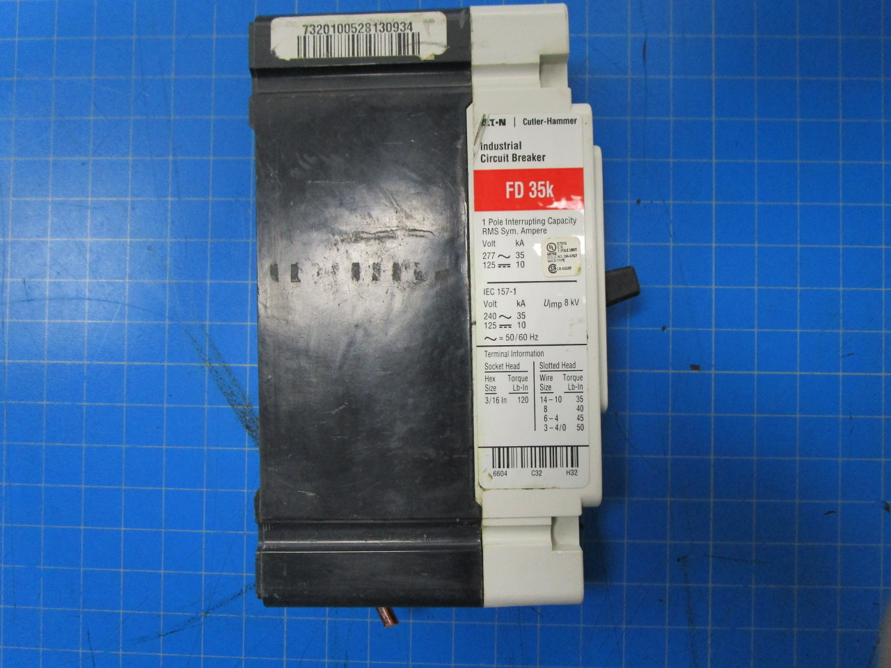Cutler-Hammer Type FD 1Pole 20 Amp 277 Volt Interrupting Capacity  Breaker P02-001027