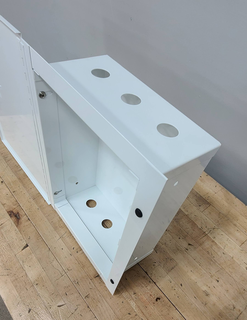 Multi-Purpose Industrial Lockable Cabinet 12 x 12 x 4.5 White Steel Recessed Mounted (1) 1.25 KO Top, (1) 1.25 KO Bottom, Adjustable CAB31