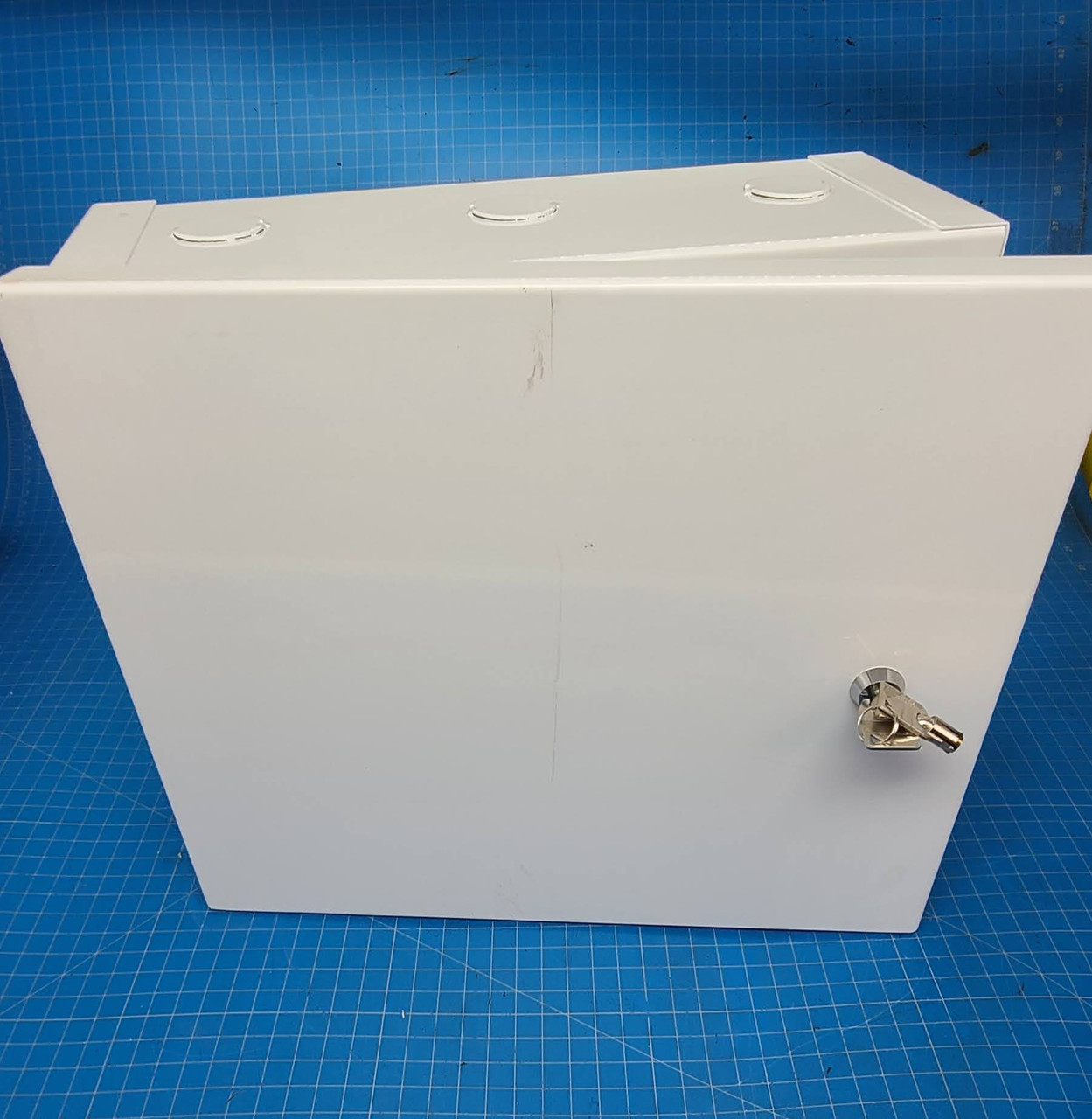Multi-Purpose Industrial Lockable Cabinet 16 x 14 x 6 White Steel Surface Mounted (1) 1.25 KO Bottom, (2) 1.25 KO Top CAB132