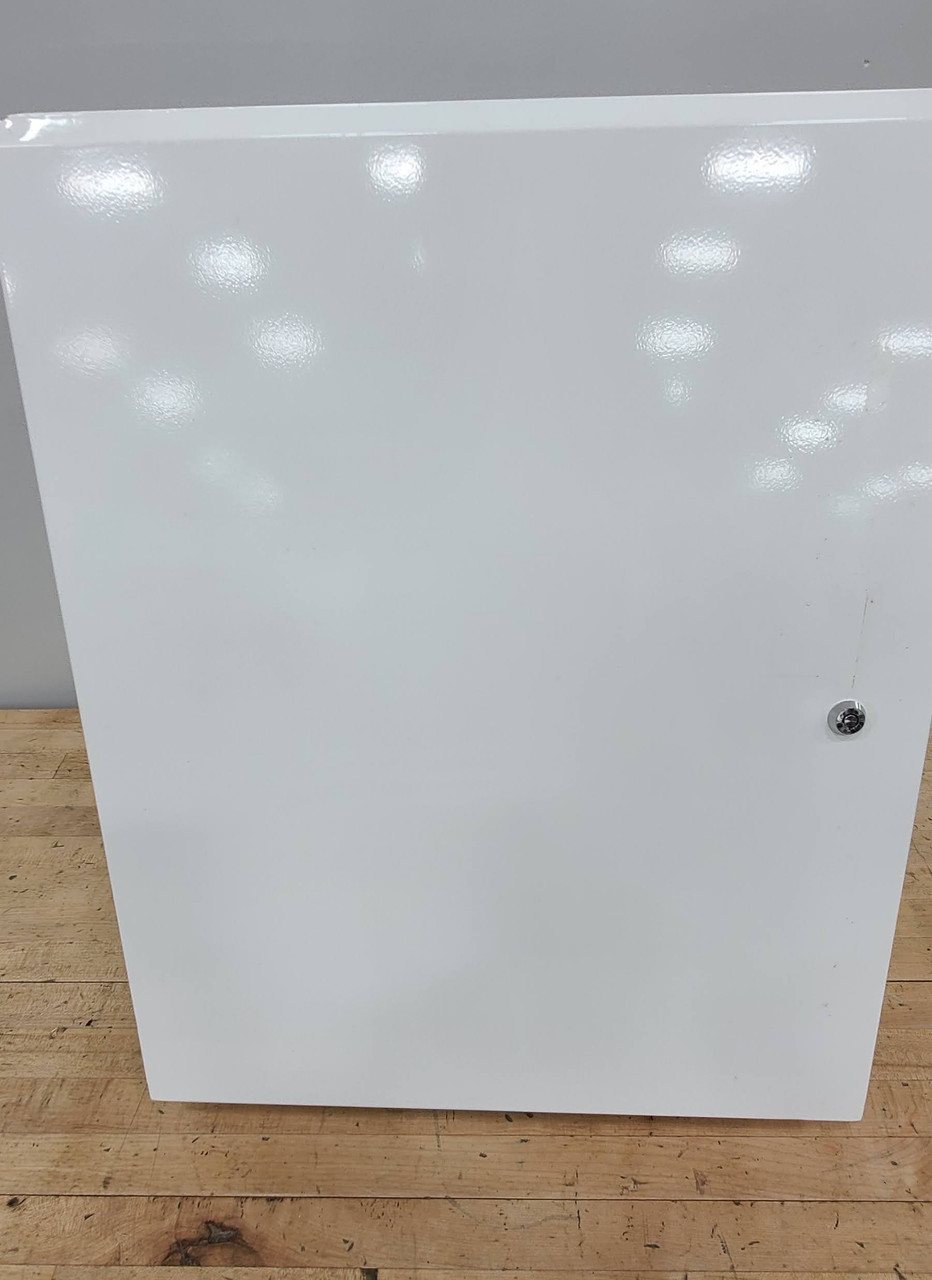 Multi-Purpose Industrial Lockable Cabinet 16 x 20 x 9 White Steel Semi-Recessed Mounted (3) 1.25 KO Top & Bottom, (1) 1.25 KO Side CAB94
